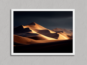 Golden Silence – Desert Dunes Wall Art Print in a white frame, no mount