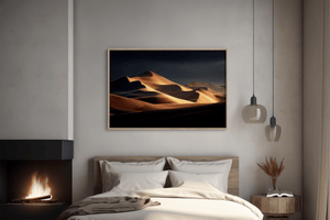 Desert dunes wall art print styled in a warm neutral interior