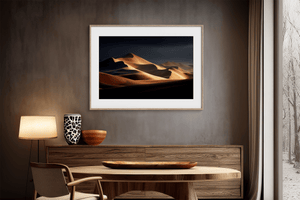 Desert dunes wall art print styled in a warm neutral interior