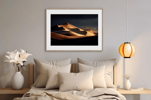 Desert dunes wall art print styled in a warm neutral interior