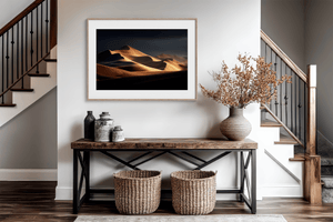 Desert dunes wall art print styled in a warm neutral interior