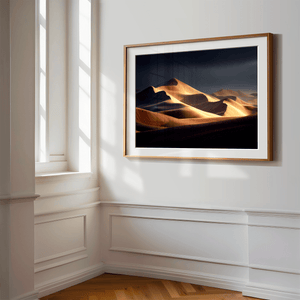 Desert dunes wall art print styled in a warm neutral interior