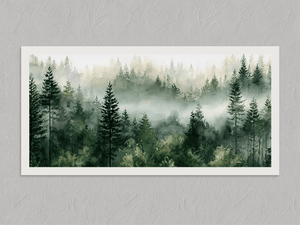 Greenwood Haze – Misty Forest Wall Art Print, unframed print with a white border