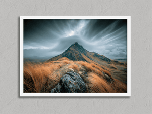 Highland Storm – Mountain Wall Art Print in a white frame, no mount