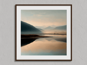 Framed misty river at dusk print by Atelier Lumin