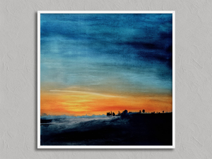 Last Light Beyond The Fields – Abstract Sunset Wall Art Print in a white frame, no mount