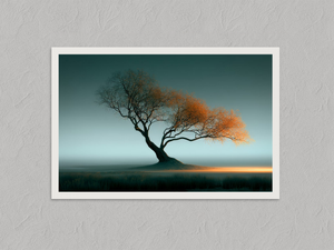 Leaning Light – Lone Tree Sunrise Wall Art Print, unframed print with a white border