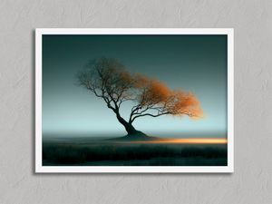 Leaning Light – Lone Tree Sunrise Wall Art Print in a white frame, no mount