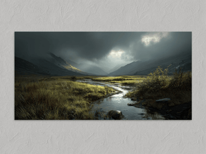 Light Breaks Over the Moor – Mountain Valley Wall Art Print, unframed print with no border