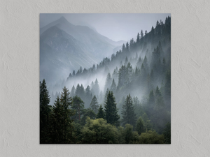 Mistbound Valley – Misty Mountain Forest Wall Art Print, unframed print with no border