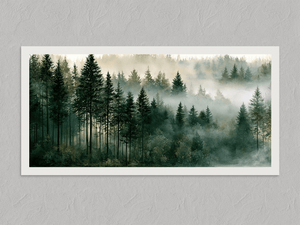 Morning Stillness – Misty Forest Wall Art Print, unframed print with a white border