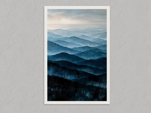 Mountain Echos – Blue Mountain Wall Art Print, unframed print with a white border