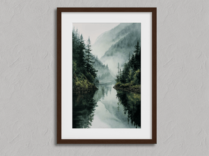 Framed watercolour mountain lake print by Atelier Lumin