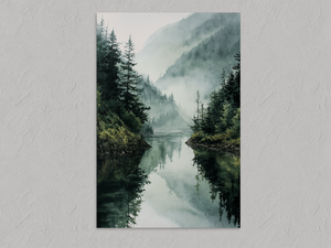 Mountain Retreat – Mountain Lake Wall Art Print, unframed print with no border