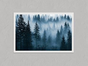 Northern Veil – Misty Forest Wall Art Print, unframed print with a white border