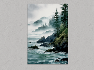 Pacific Haze – Misty Coastal Forest Wall Art Print, unframed print with no border