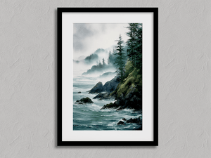 Framed Pacific coast misty forest print by Atelier Lumin
