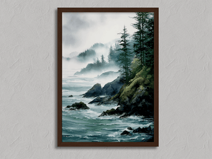 Framed Pacific coast misty forest print by Atelier Lumin