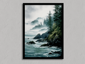 Framed Pacific coast misty forest print by Atelier Lumin