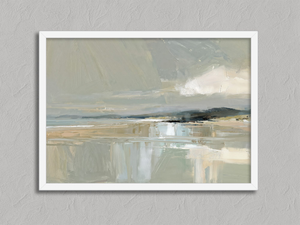 Pale Estuary – Abstract Estuary Wall Art Print in a white frame, no mount