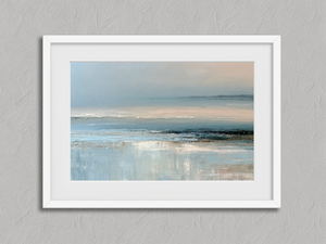 Pale Tides – Abstract Coastal Wall Art Print in a white frame with a mount
