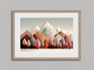 Framed geometric spring wall art print in blush mint apricot and pale green tones