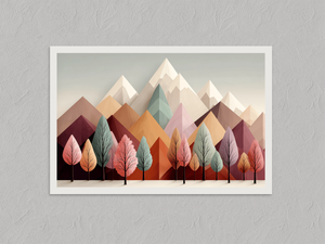 Pastel Pines – Geometric Spring Wall Art, unframed print with a white border