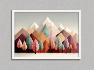 Pastel Pines – Geometric Spring Wall Art in a white frame, no mount