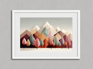 Pastel Pines – Geometric Spring Wall Art in a white frame with a mount