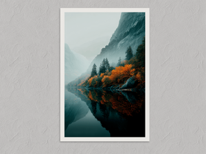 Path of Firelight – Autumn Lake Wall Art Print, unframed print with a white border