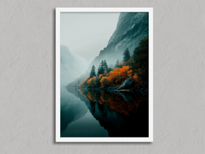 Path of Firelight – Autumn Lake Wall Art Print in a white frame, no mount