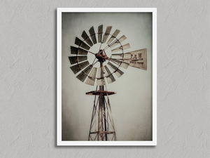 Prairie Windmill – Vintage Windmill Wall Art Print in a white frame, no mount