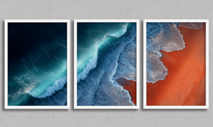 Rhythm of the Sea – Coastal Triptych Wall Art in a white frame, no mount