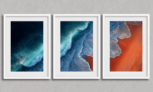 Rhythm of the Sea – Coastal Triptych Wall Art in a white frame with a mount