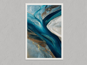 River of Glass – Teal Abstract Wall Art Print, unframed print with a white border