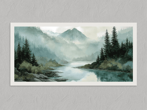 River Through the Pines – Mountain River Wall Art Print, unframed print with a white border