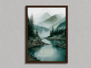 Framed watercolour mountain landscape print by Atelier Lumin
