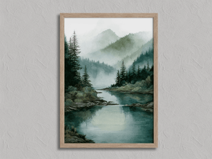 Framed watercolour mountain landscape print by Atelier Lumin