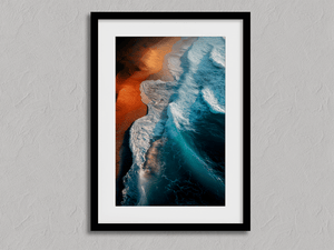 Framed teal wave seascape print by Atelier Lumin