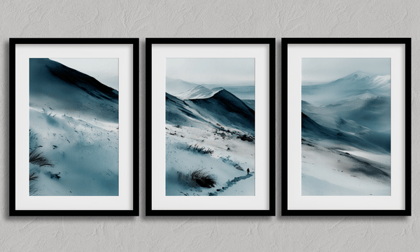 Serenity's Peaks watercolor triptych mountain wall art set