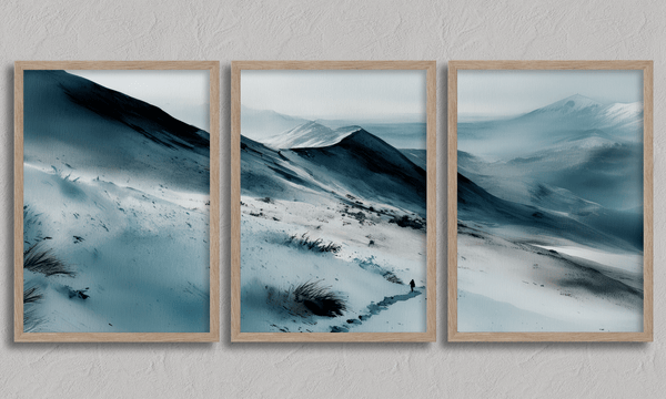 Serenity's Peaks watercolor triptych wall art