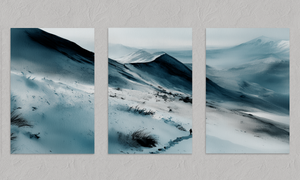 Serenity’s Peaks – Snow-Covered Mountain Triptych Wall Art, unframed print with no border