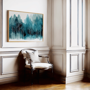 Minimalist geometric tree wall art styled in a calm neutral interior