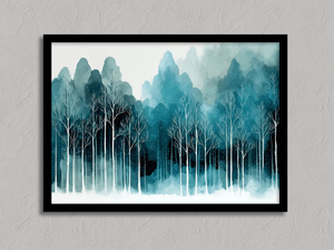 Framed stylised tree landscape print by Atelier Lumin