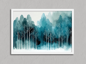 Silent Canopy – Minimalist Tree Wall Art in a white frame, no mount