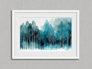 Silent Canopy – Minimalist Tree Wall Art in a white frame with a mount