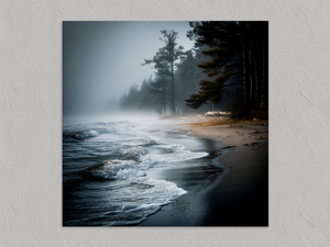 Solitary Shore – Misty Beach Wall Art, unframed print with no border