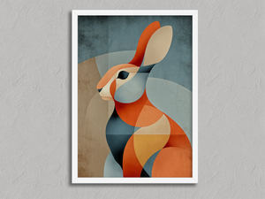 Still Hare – Geometric Hare Wall Art Print in a white frame, no mount
