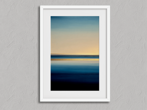 Still Waters – Abstract Coastal Wall Art in a white frame with a mount