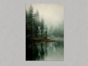 Stillness by the Water – Pine Reflection Wall Art Print, unframed print with no border
